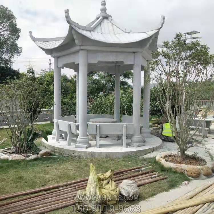 大理石石雕六角凉亭摆件户外公园摆件雕塑