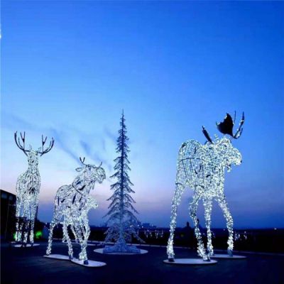 城市广场摆放现代灯光抽象不锈钢动物景观雕塑