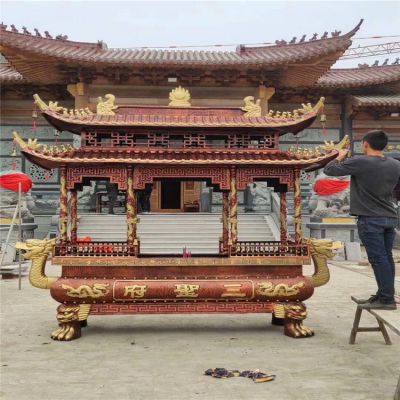 景区寺庙大殿门前摆放铸铜八柱烧香香炉摆件