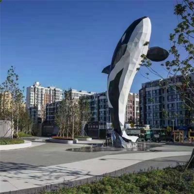 城市户外广场装饰大型玻璃钢几何抽象鲸鱼雕塑