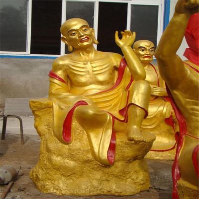 玻璃钢贴金景区寺庙供奉佛像十八罗汉雕塑