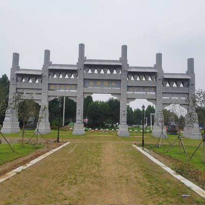 景区墓园入口摆放大理石新中式古典五门楼石牌坊
