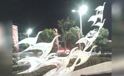 公园不锈钢白钢动物大雁雕塑
