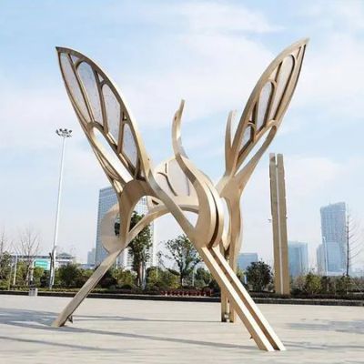 广场摆放大型不锈钢抽象仙鹤景观雕塑