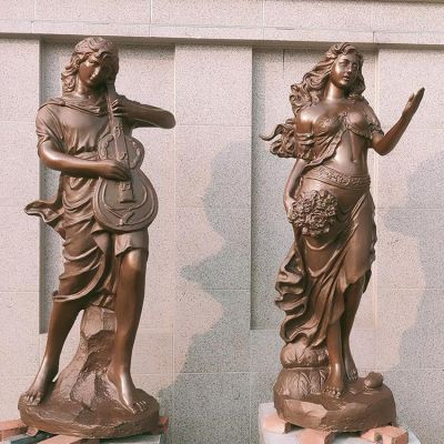 小区喷泉摆放玻璃钢仿铜西方美女站立雕像