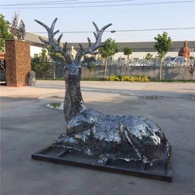 不锈钢镂空创意户外抽象动物梅花鹿雕塑