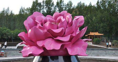 公园不锈钢彩绘牡丹花景观花朵雕塑