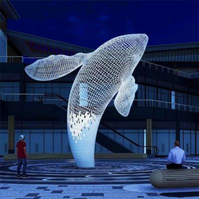 广场摆放不锈钢创意镂空鲸鱼亮化雕塑