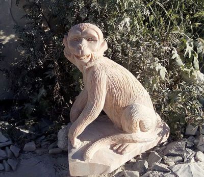 公园摆放的黄花石石雕卡通猴子雕塑