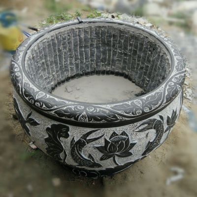 庭院青石石雕仿古做旧鱼缸雕塑