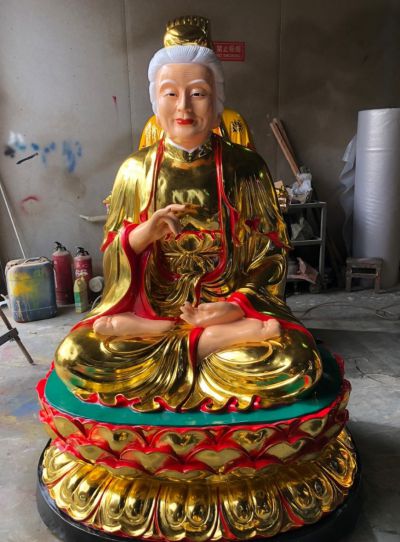 寺庙不锈钢贴金太极老母雕塑