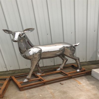 不锈钢镜面户外园林景观动物梅花鹿雕塑