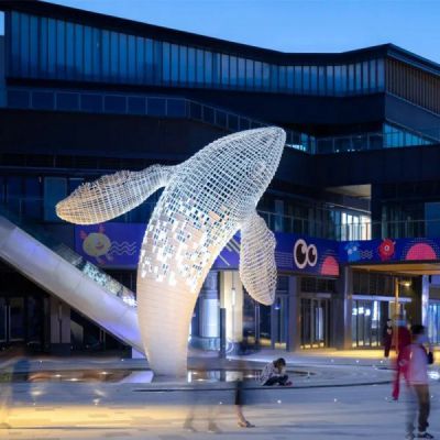 镂空不锈钢鲸鱼雕塑商业街广场大型雕像