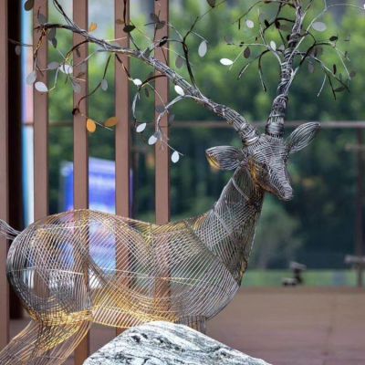 不锈钢金属镂空不锈钢照明创意抽象梅花鹿雕塑