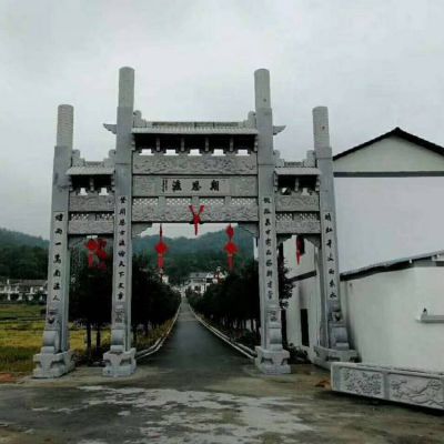 景区村入口摆放青石仿古建简易门楼牌坊雕塑摆件