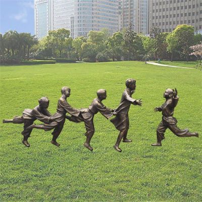 儿童撞拐雕塑 童趣人物 小孩玩耍 铸铜人物户外摆件广场园林景观雕塑