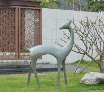 庭院玻璃钢仿铜抽象鹿雕塑
