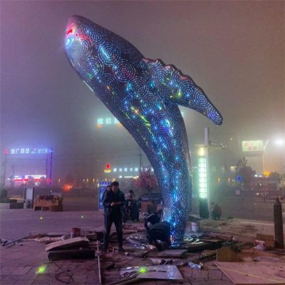 鲸鱼雕塑户外广场不锈钢大型动物景观