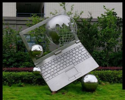 公园草坪创意抽象电脑上的地球仪雕塑