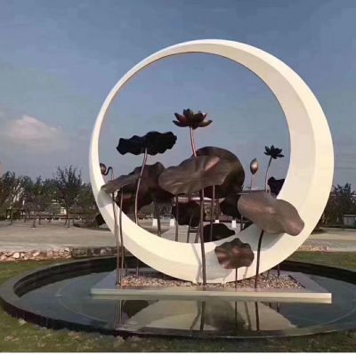 不锈钢圆环仿铜喷漆荷花公园水景观雕塑小品