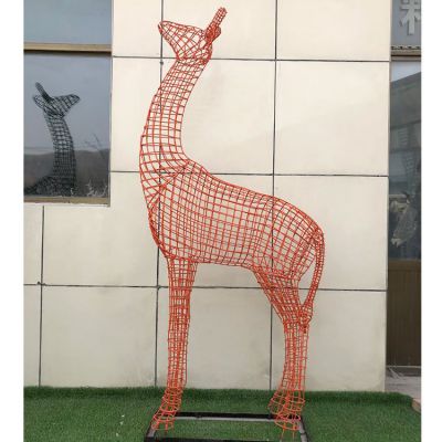 不锈钢金属网格抽象动物鹿雕塑