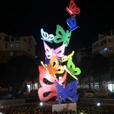 不锈钢彩绘户外广场照明发光景观蝴蝶雕塑