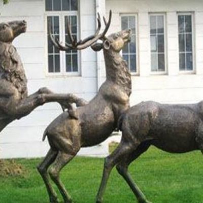 别墅公园玻璃钢仿铜仿真动物梅花鹿雕塑