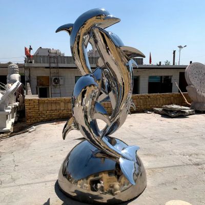 镜面不锈钢海豚雕塑 304仿真动物雕像 售楼处景观装饰