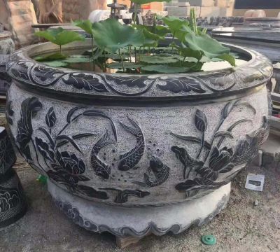 仿古水缸石雕庭院养花缸雕塑