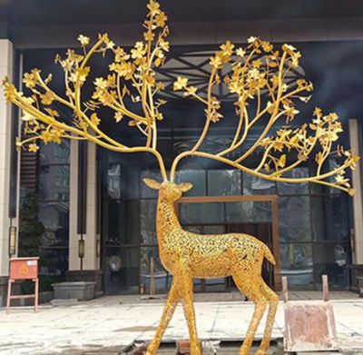 酒店广场园林摆放不锈钢镂空艺术鹿子雕塑