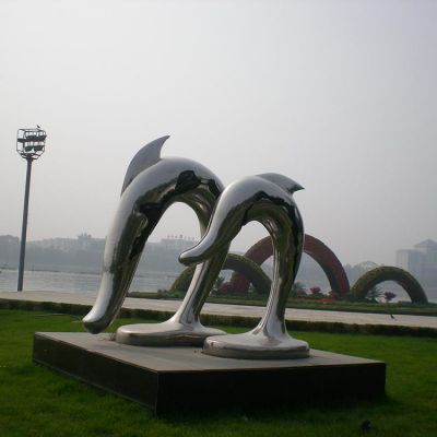 户外公园抽象海洋动物海豚雕塑