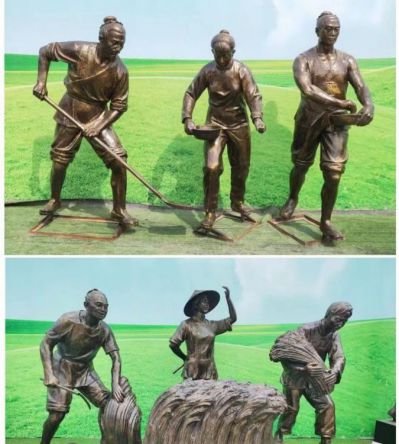 铜雕干农活的民俗人物雕塑