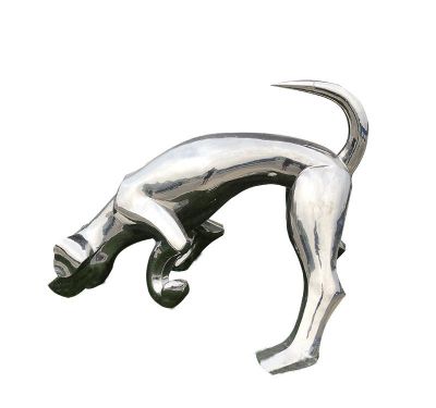 景区创意不锈钢镜面抽象狗雕塑