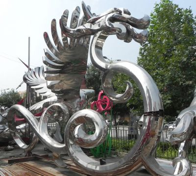 龙雕塑公园景区不锈钢镜面抽象龙雕塑