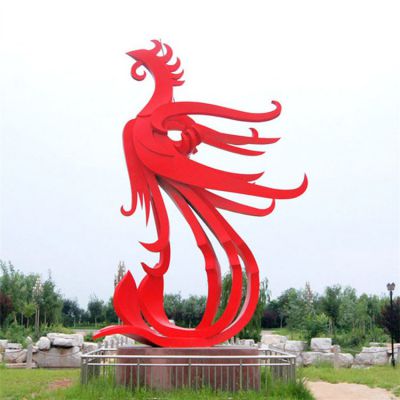 公园摆放大型不锈钢抽象喷漆凤凰神像