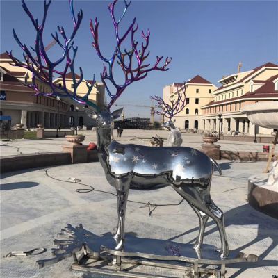 大型不锈钢雕塑定制  园林校园广场景观梅花鹿麋鹿