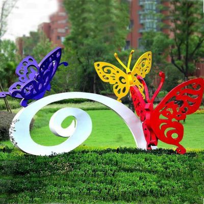 户外花园不锈钢镂空彩色蝴蝶雕塑