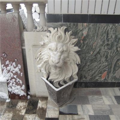 别墅企业晚霞红石雕园林景观大型狮子雕塑