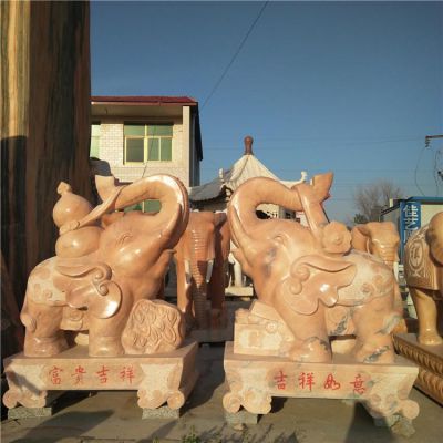 工厂企业摆件 晚霞红石雕大象雕塑