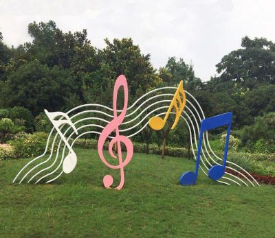 公园草坪摆放不锈钢跳动的音符雕塑