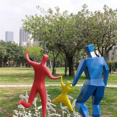 抽象人物雕塑  户外园林一家三口人物景观摆件