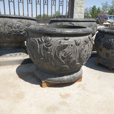 青石石雕户外园林景观仿古做旧石缸雕塑
