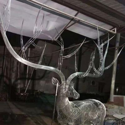 不锈钢镂空拉丝抽象大型户外园林梅花鹿雕塑