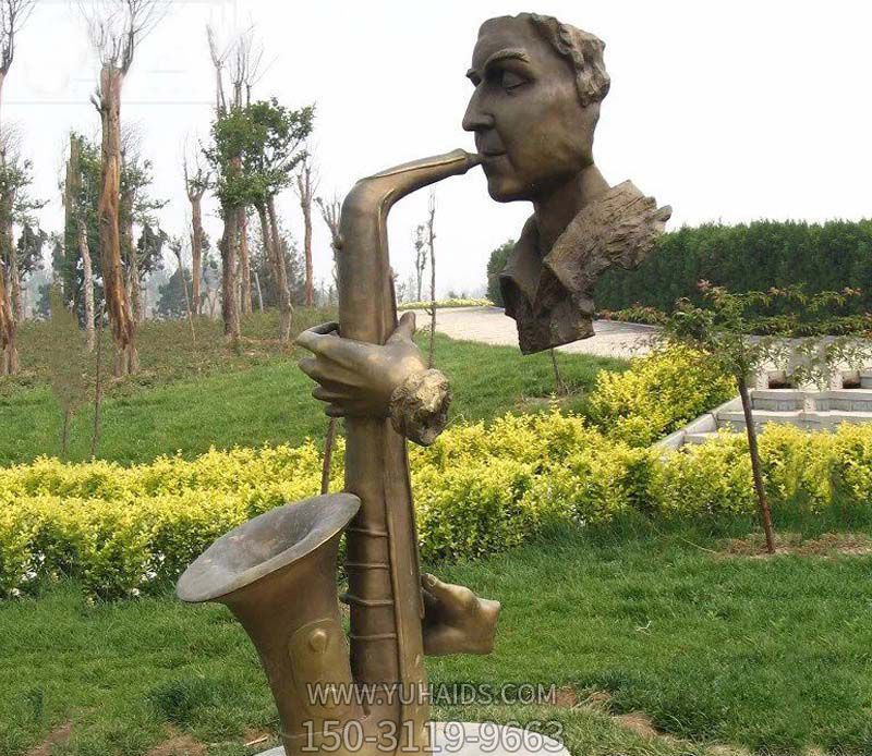 公园抽象吹萨克斯铜雕吹奏雕塑