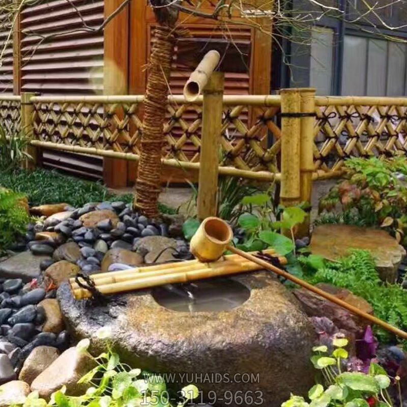水缸造景摆件流水庭院景观日式石钵户外喷泉石槽鱼缸老旧雕塑