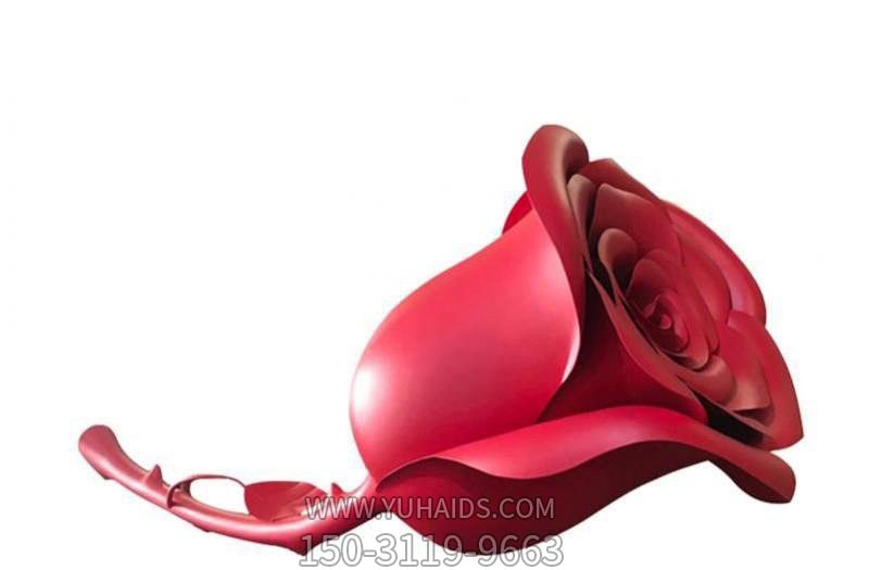 室内不锈钢红玫瑰花朵雕塑