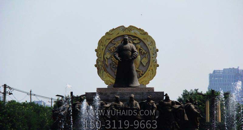 李世民雕塑-园林景观喷泉摆放唐朝皇帝李世民铜雕