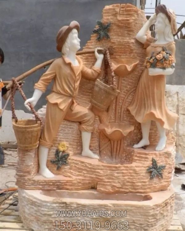 大理石欧式人物雕塑喷泉庭院景观摆件