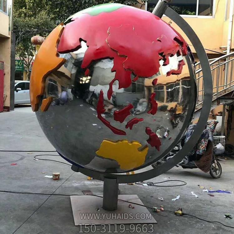 不锈钢镜面彩绘创意地球仪雕塑