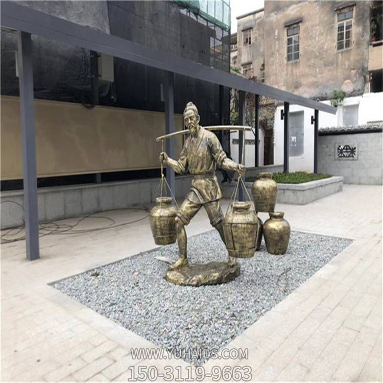 景区摆放玻璃钢仿铜古代挑酒人物雕像雕塑